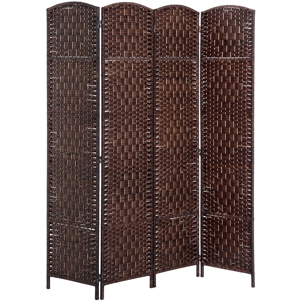 HOMCOM 4 Weave Panel Room Divider Privacy Folding Screen Diamond Decor Brown