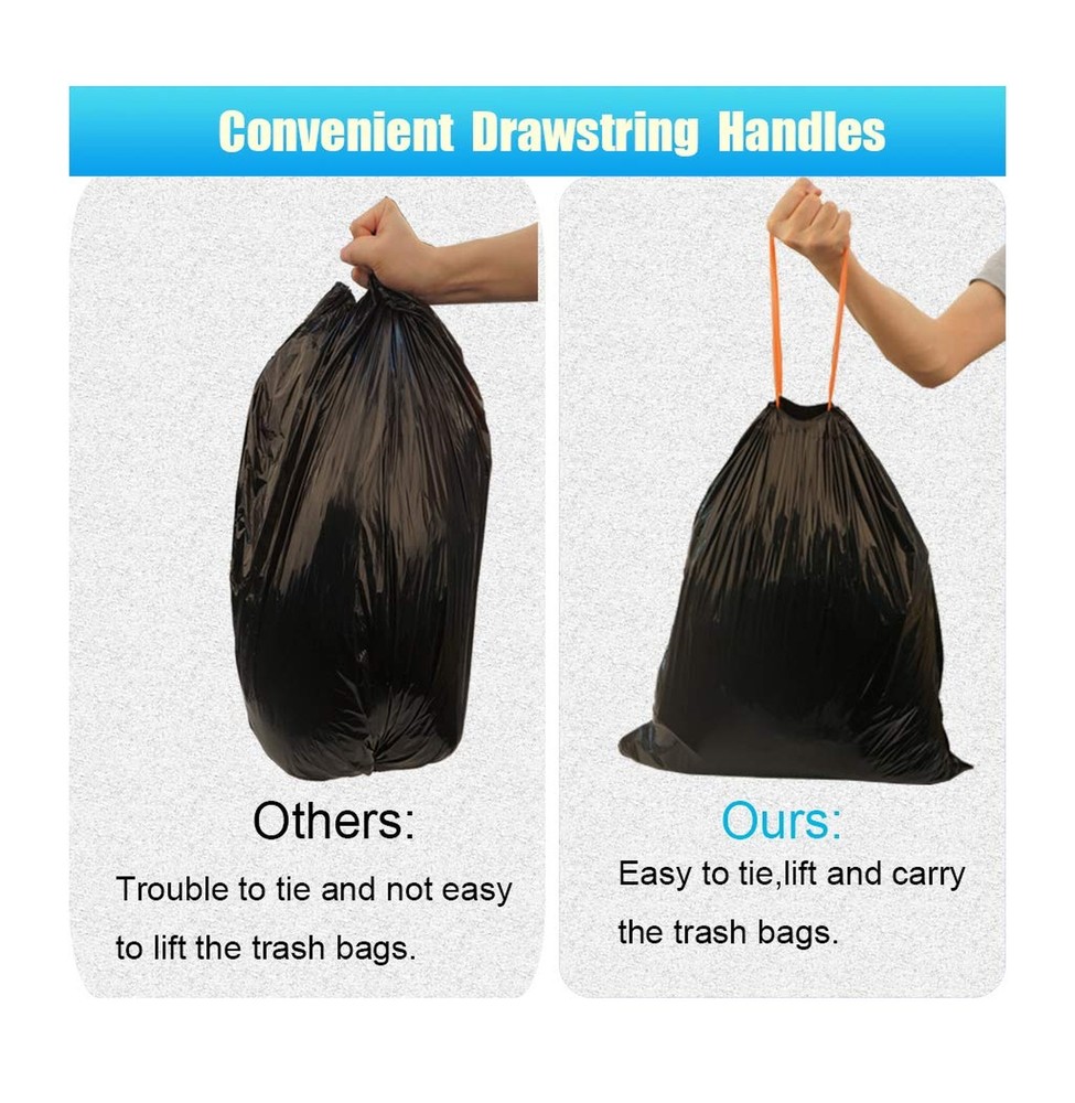 10 Gallon Drawstring Trash Bag Garbage Bag Trash Can Liner,0.9 Mil,90 Count (...
