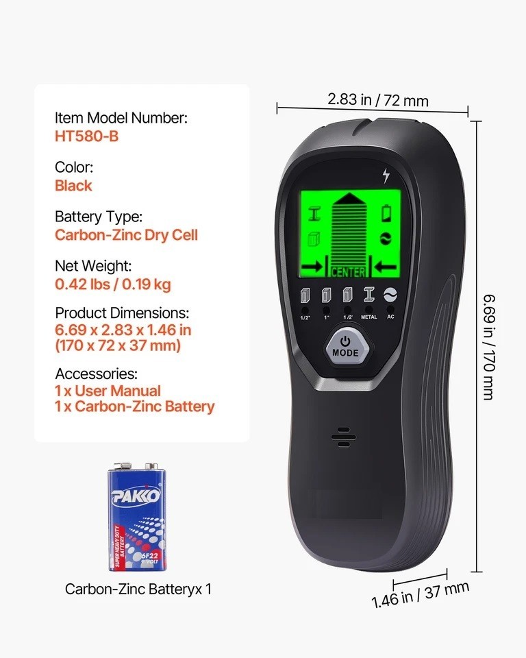 Stud Finder Wall Scanner 5 in 1 Electronic Wall Stud Detector LCD Black
