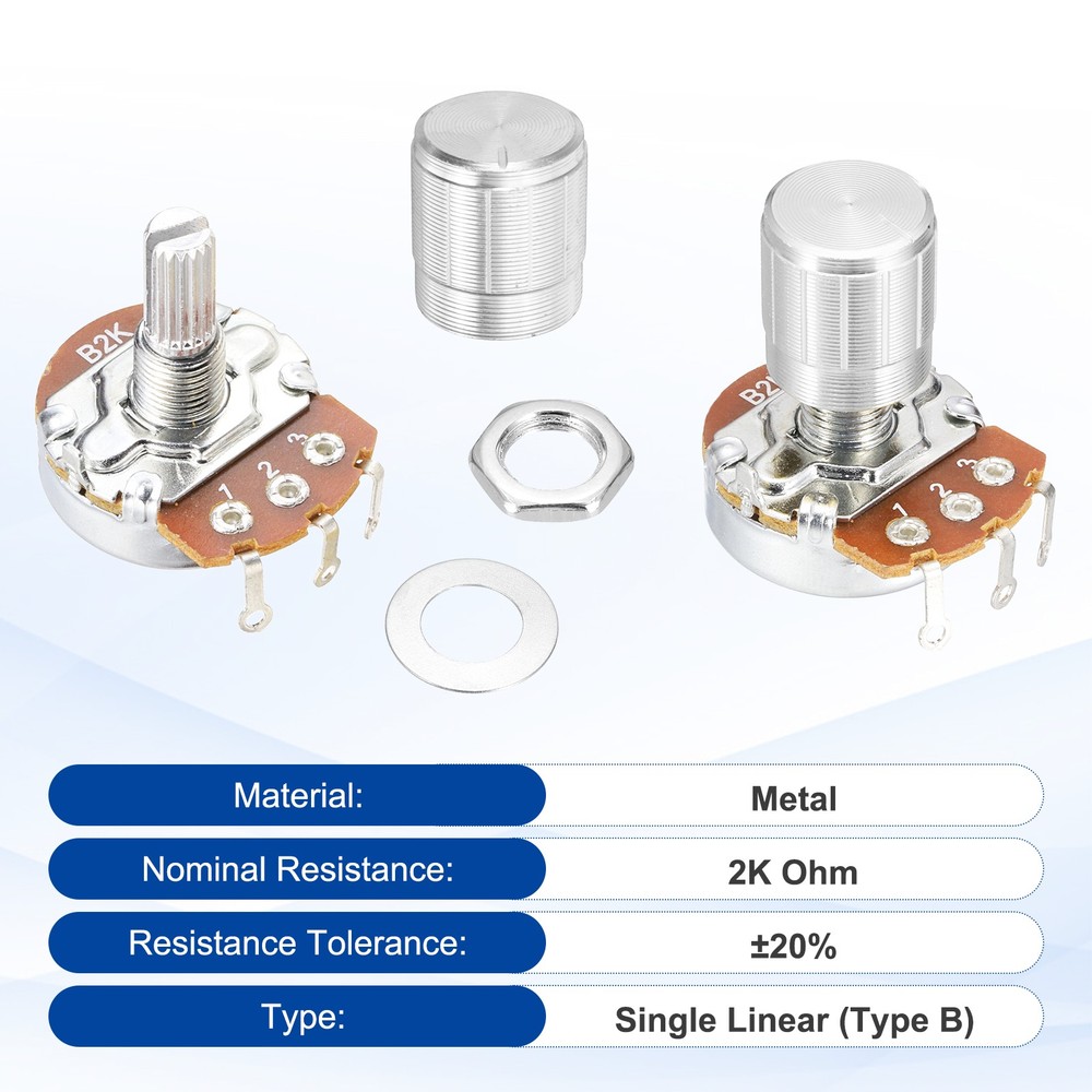3 Pcs 2K Ohm WH138 3 Pin Variable Resistor Rotary Potentiometers, Silver