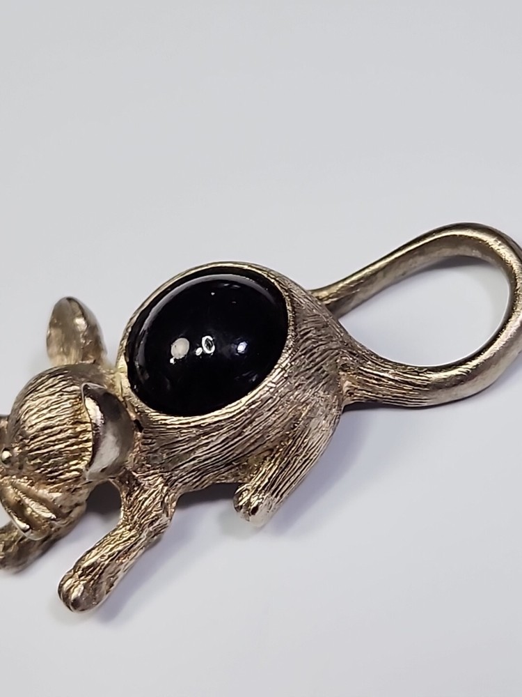 Mouse With Black Stone Lapel Pin Silver Color Metal