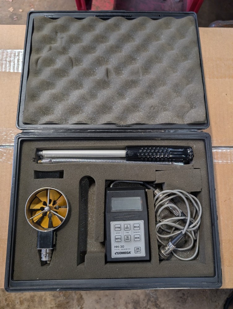 OMEGA HH-30 Handheld Digital Anemometer w/ Case and Accessories