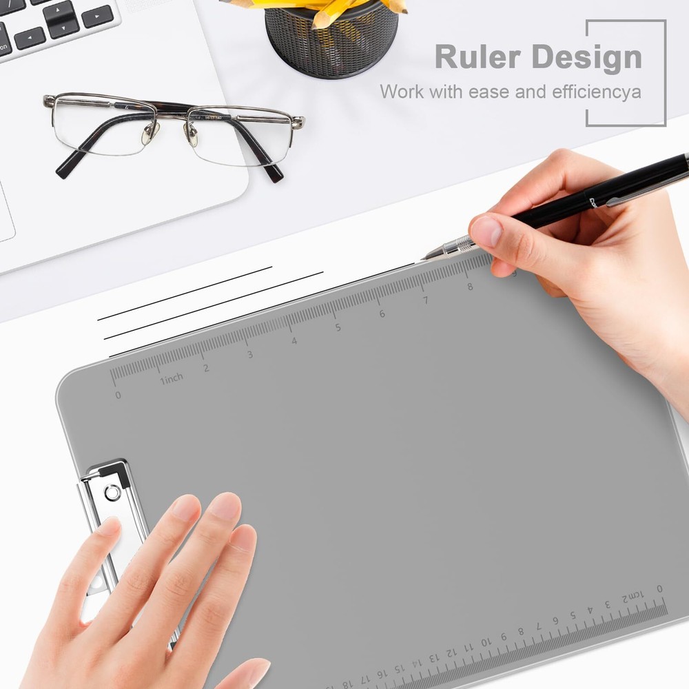 2 Pack Plastic Clipboards Translucent Ruler Clip Board with Low Profile Offic...