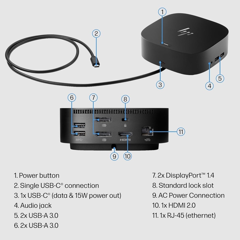 HP USB-C Dock G5-11-in-1 Adapter for Both USB-C and Thunderbolt-Enabled Laptops
