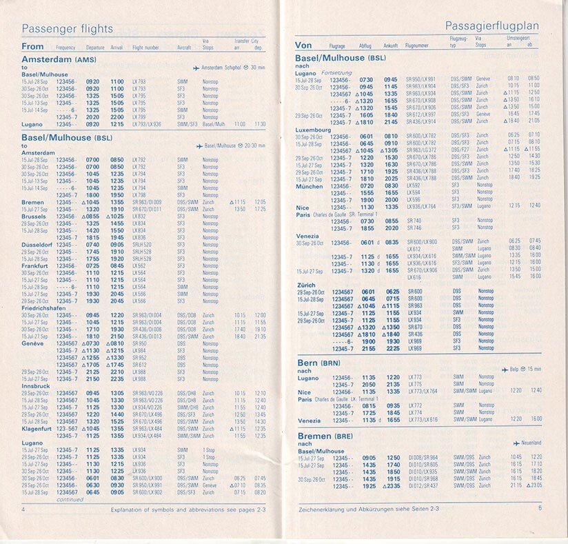 Crossair timetable 1987/03/29