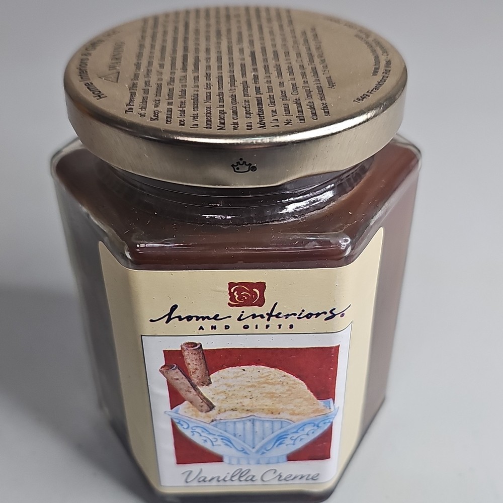 Home Interiors Vanilla Creme Scented Hexagonal Jar Candle Brown Single Wick