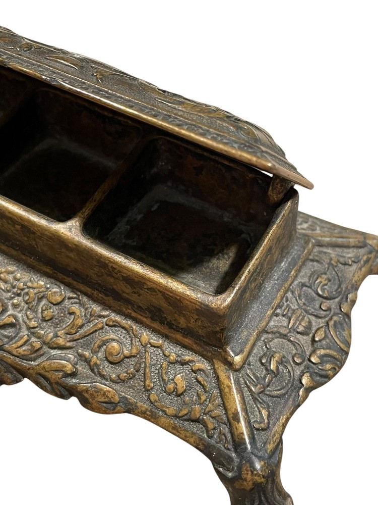 Antique Victorian Scrolled Brass Postage Stamp Holder