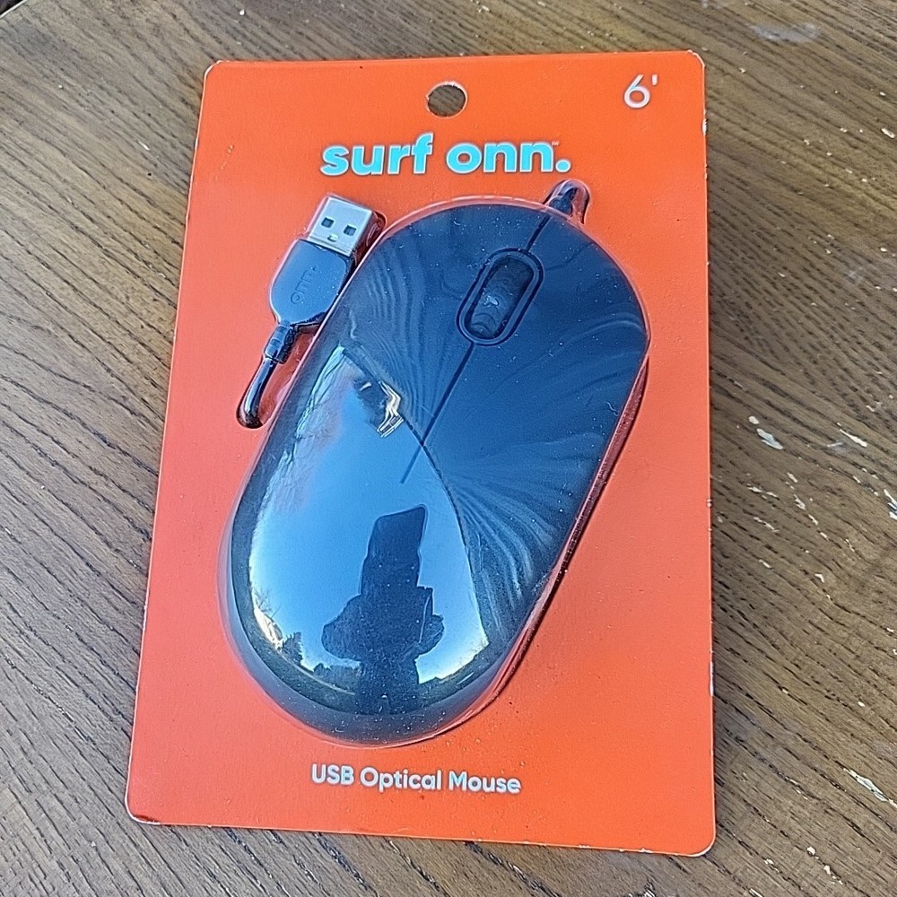 Optical Mouse Wired USB Scroll Wheel 3 Button Grey 6' Plug and Play, Surf ONN