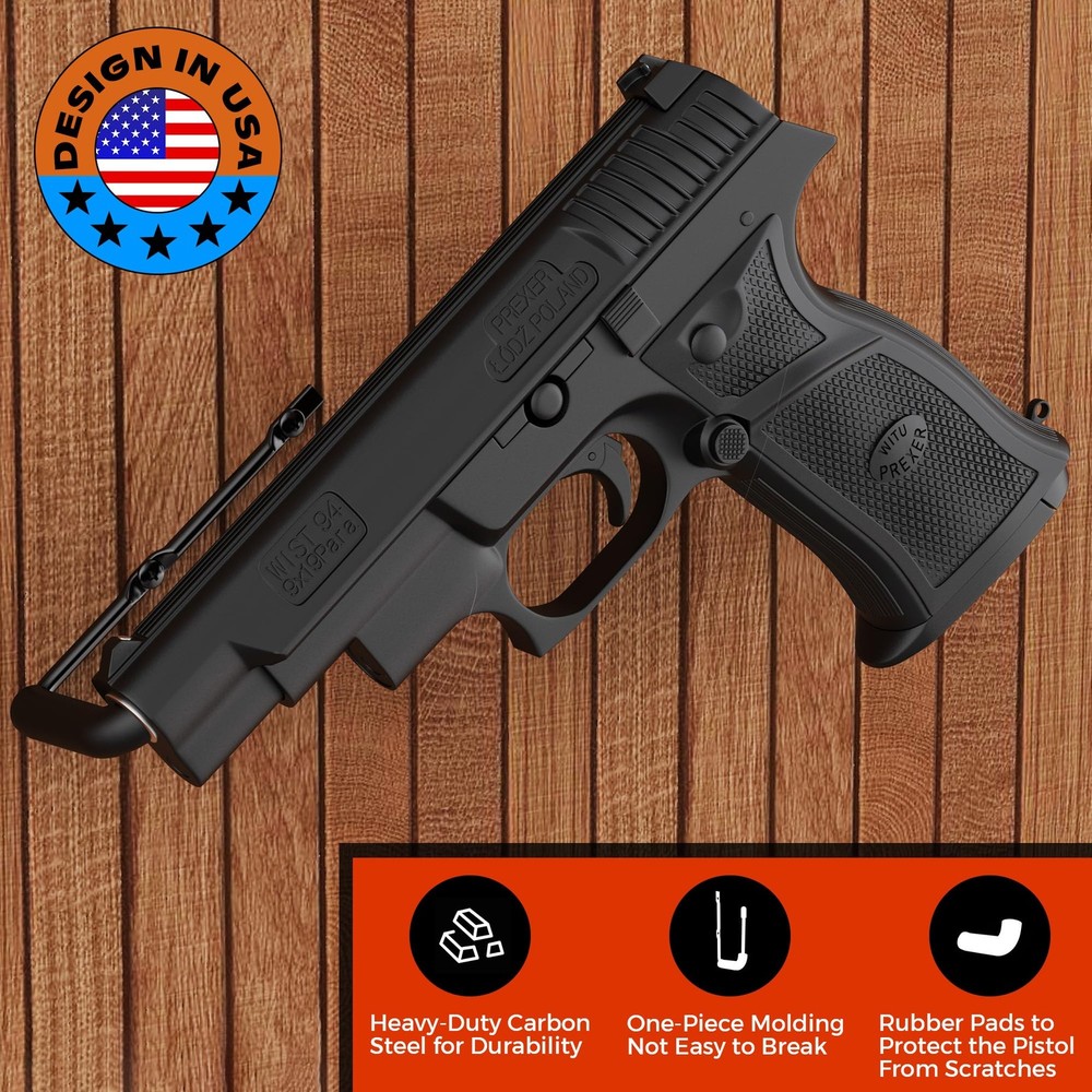 8-Piece Wall Mount Pistol Rack - Rubber Coated Handgun Display System