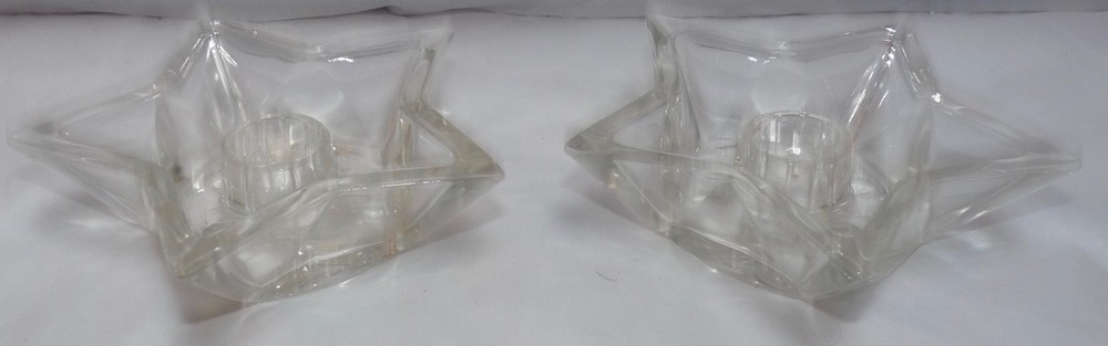 Two Clear Glass Star Taper Candle Holders 4"