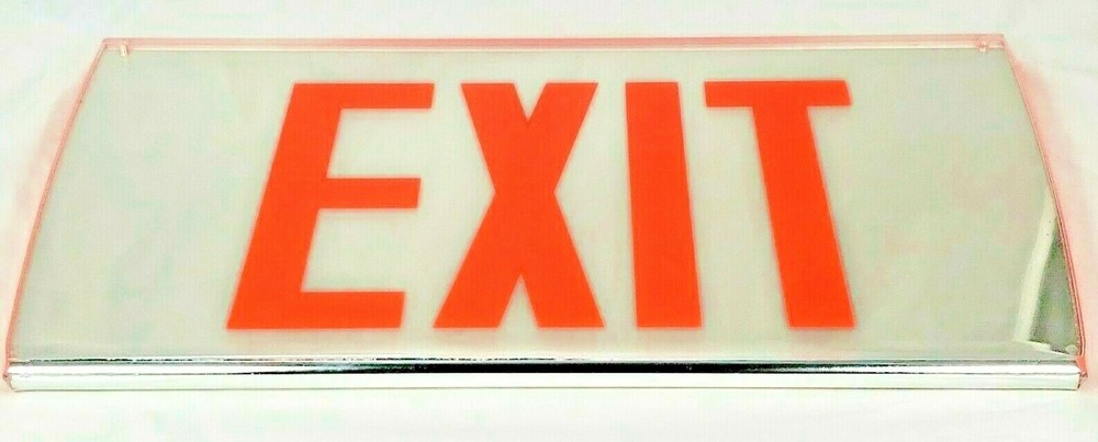 Exit Sign, Recessed, Double Faced, 6" Red Lettering, Mirror Panel - Replacement