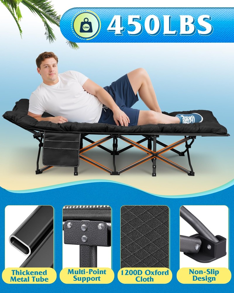 1200D Double Layer Oxford Camping Cots for Adults, Folding Sleeping Cot with ...