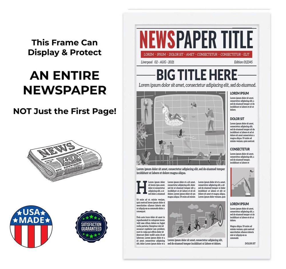 Solid Wood Newspaper Frame Matte White Finish Size 18.5x12.5