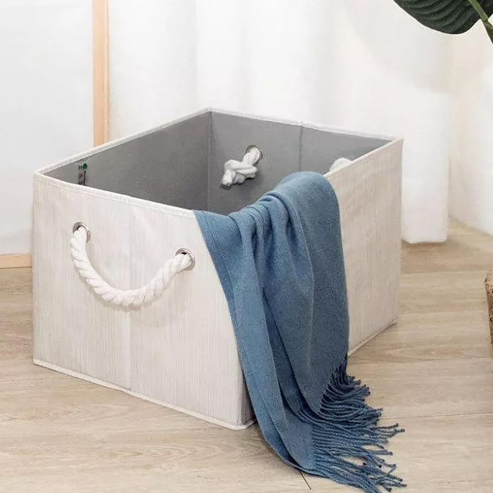 Pack of 2 Large Modern Rectangular Storage Bins, Sturdy Foldable Fabric Close...