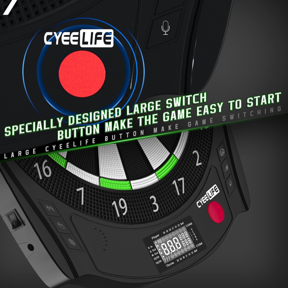 Cyeelife Electronic Scoring Dartboard with 12pcs Soft Darts Set+Hanging Bracket