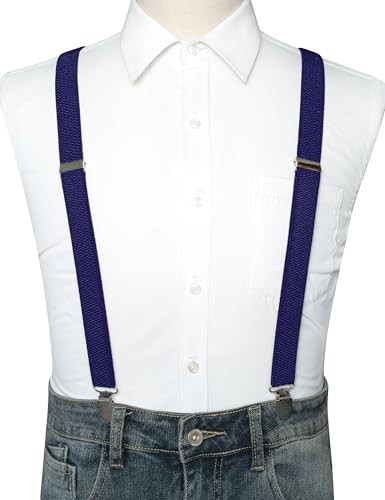 Mens Solid Color Suspender with 3 Cilps Adjustable Braces Navy Blue