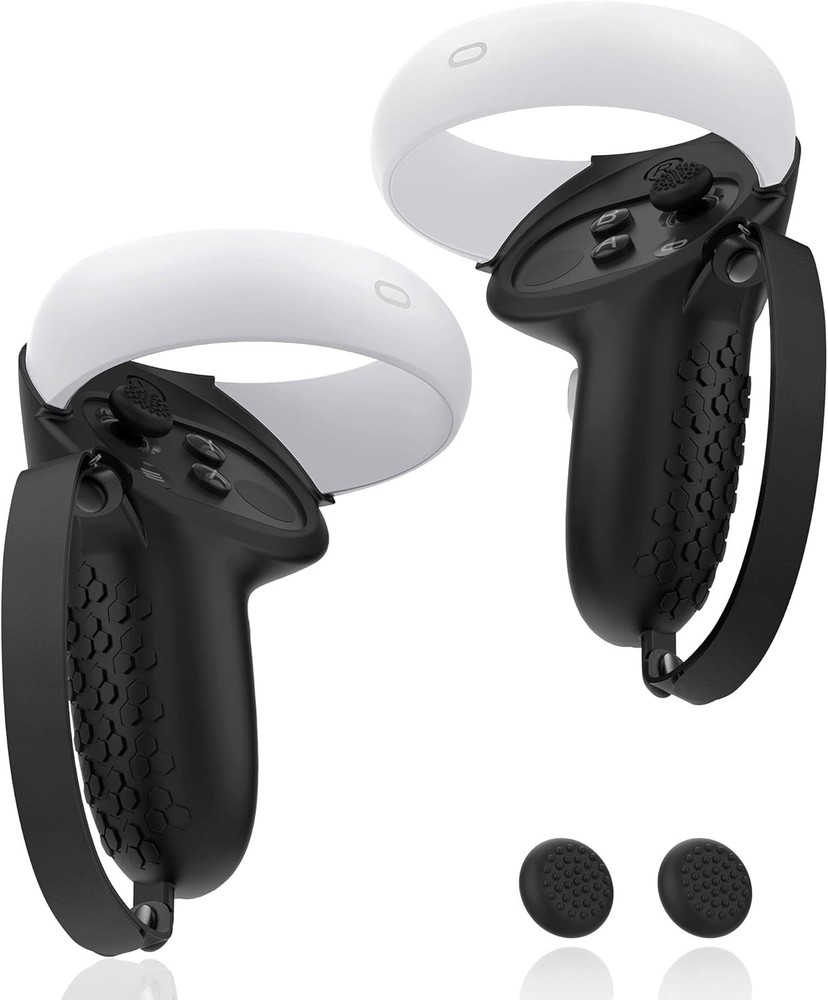 Black Adjustable Controller Grips for Oculus Quest 2 - Enhanced Game Comfort