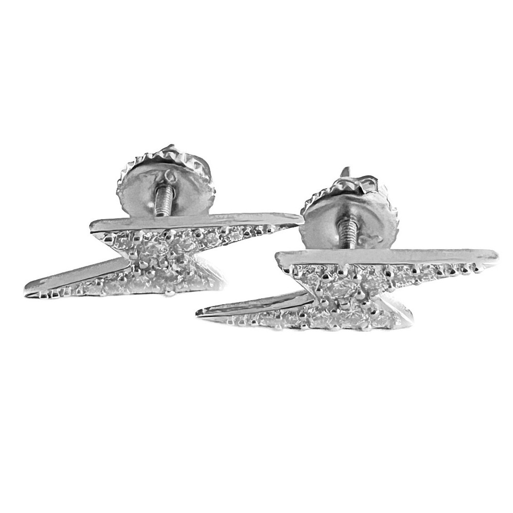 Lightning Bolt Flash Moissanite VVS Stud Screw Back Earrings 925 Sterling Silver