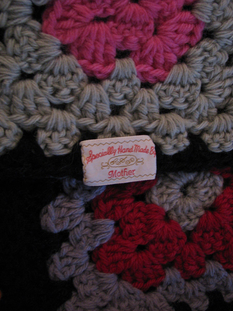 Handmade Crocheted Afghan/Blanket Multicolor & Black Trim Edging