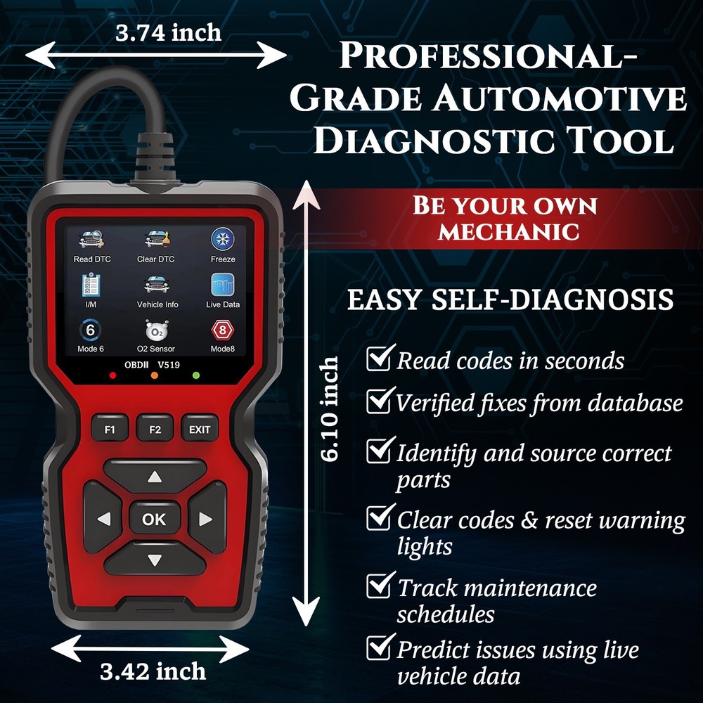 Professional OBD2 V519 Scanner - 2025 Upgraded OBDII + CAN Code Reader