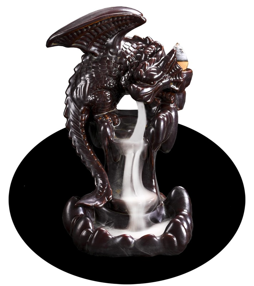 Dragon Backflow Incense Burner, Waterfall Holder Ornamen Statue Brown