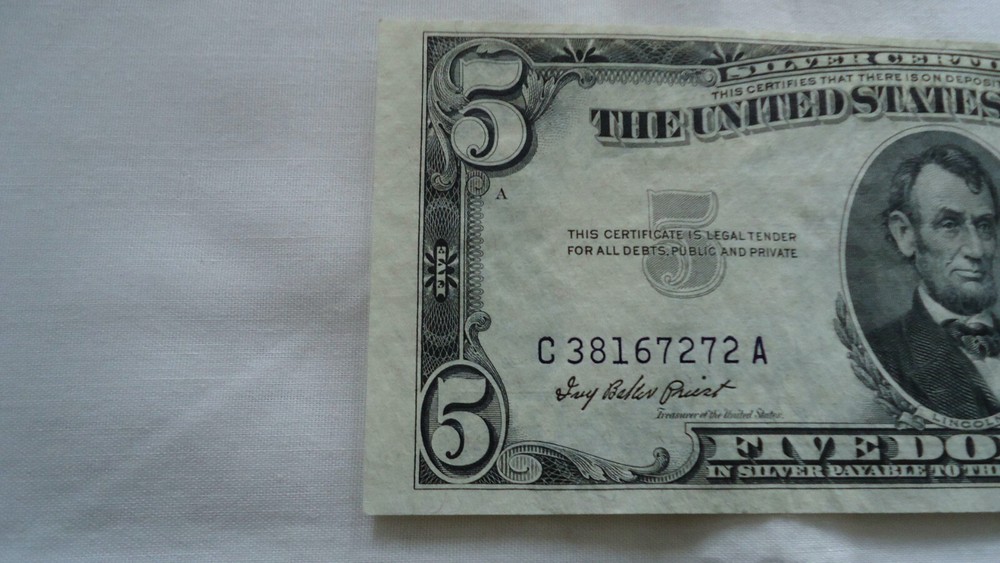 1953 $5 Five Dollar US Silver Certificate Blue Seal Note