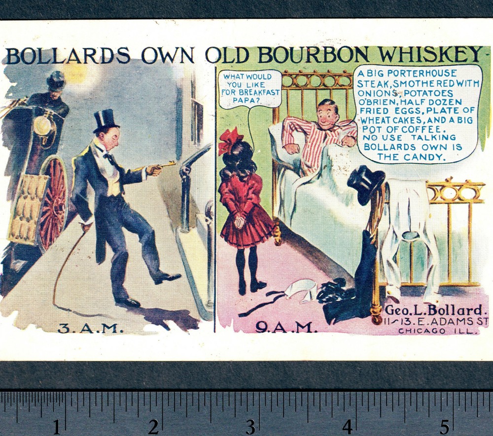 Chicago Whiskey 1907 Bollards Bourbon Advertising Comic PostCard Before & After