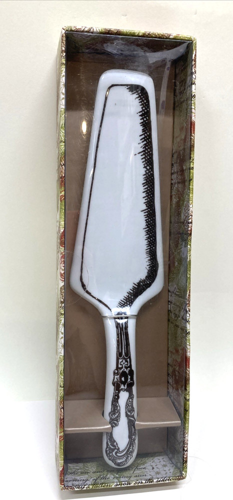 Wild Eye Designs Ceramic Cake Pie Server White w/ Black Drawn Design Kitchen 10"