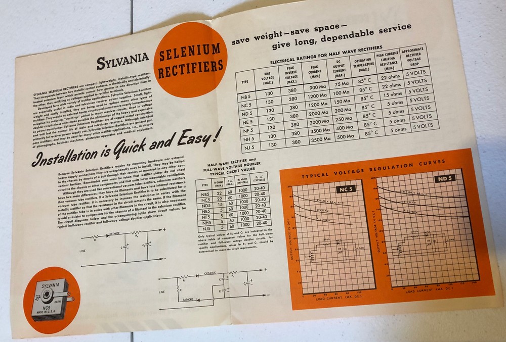 Vintage Sylvania selenium rectifiers brochure