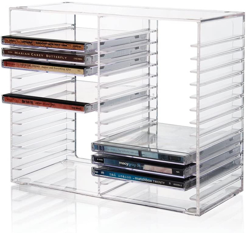 Stori Stackable Clear Plastic CD Organizer with Rubber Feet | Rectangular Jewel