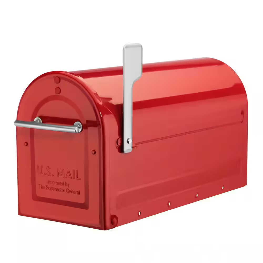 Boulder Red, Large, Steel, Post Mount Mailbox with Silver Handle and Flag