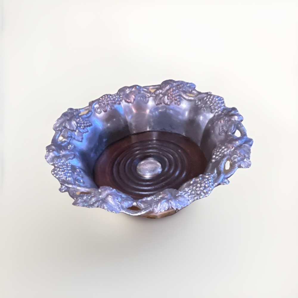 MICO Silverplate Ornate Grape Vine Pattern Antique Bowl with Grape Leaf Design
