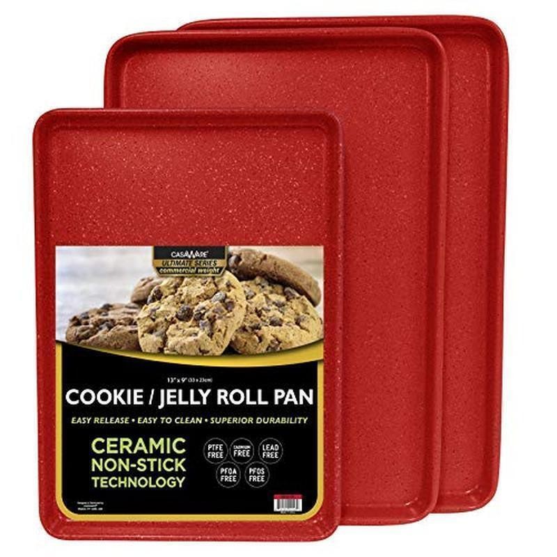 3pc Commercial Weight Non-Stick Cookie Sheet Set W/ Easy Release Surface New