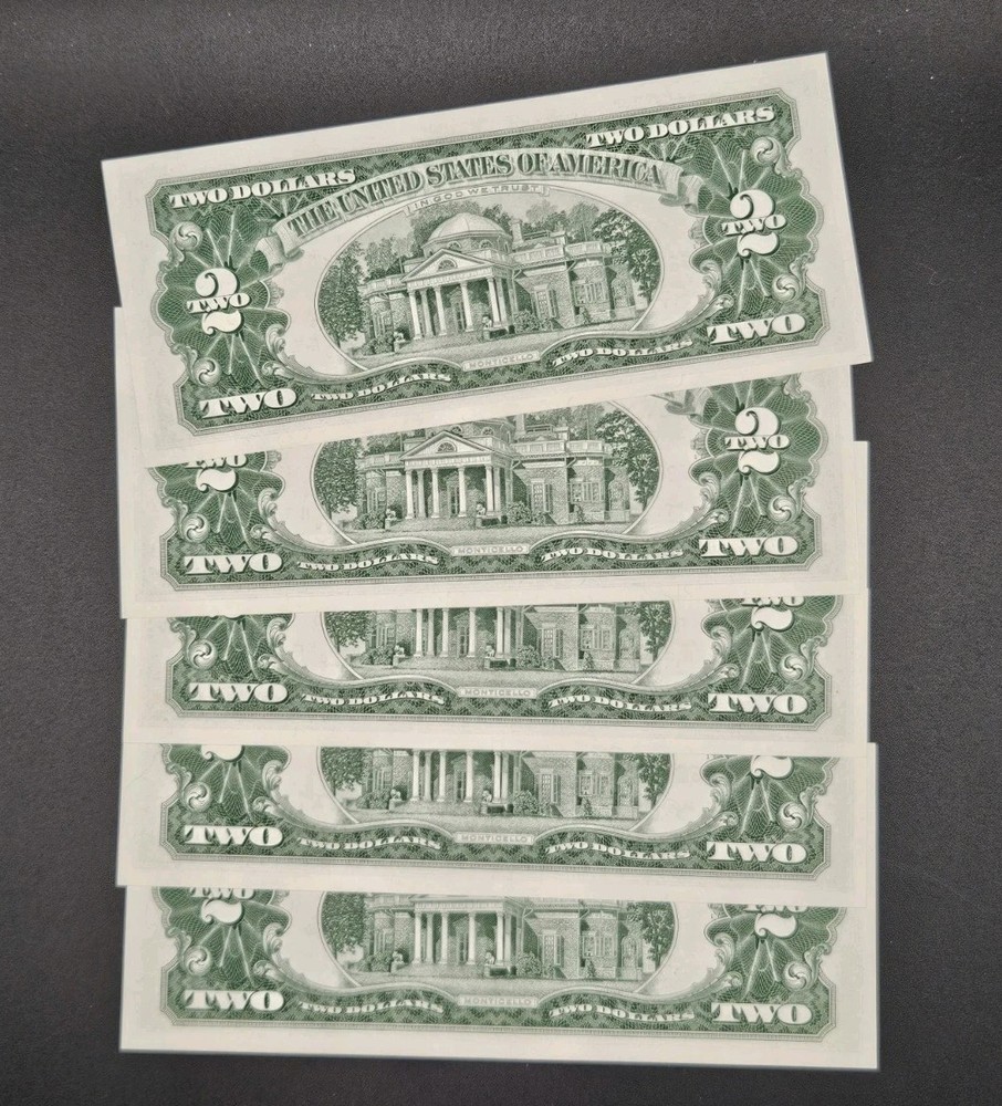 1963-A $2 United States Note (FR1514) | CRISP UNC | 5 Sequential Notes
