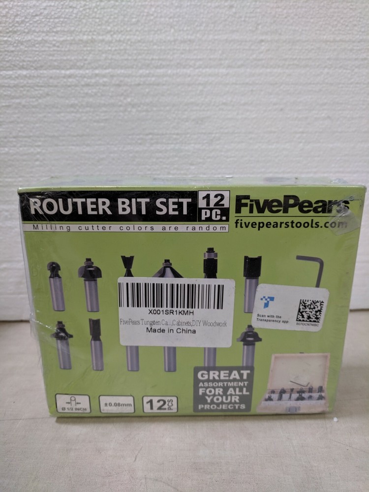FivePears Tungsten 12pcs Router Bit Set Woodworking