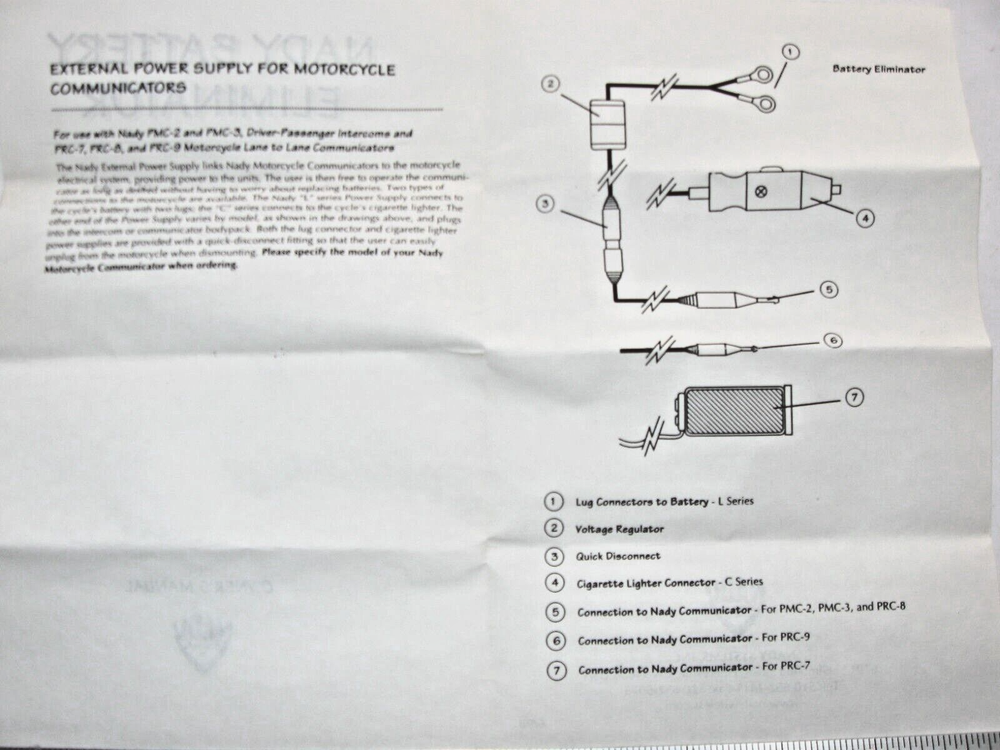 NADY BE 2/3L BATTERY ELIMINATOR PMC-2 PMC-3 PRC-8 PRC-9 INTERCOM COMMUNICATOR jh