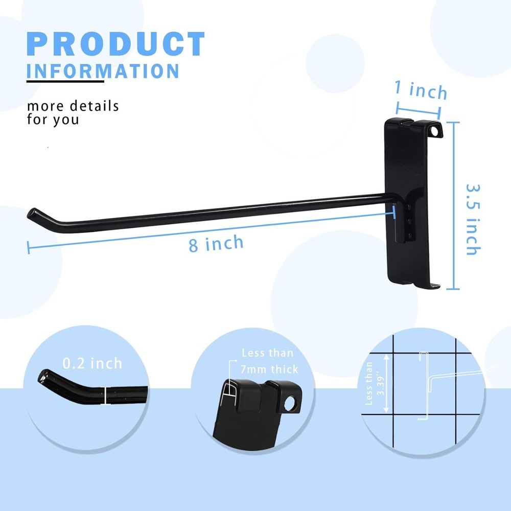 50 PC 8 inch Black Heavy Duty Gridwall Hooks for Grid Wall Panel Display