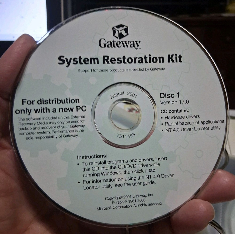 Gateway System Restoration Kit 3 Discs 2001