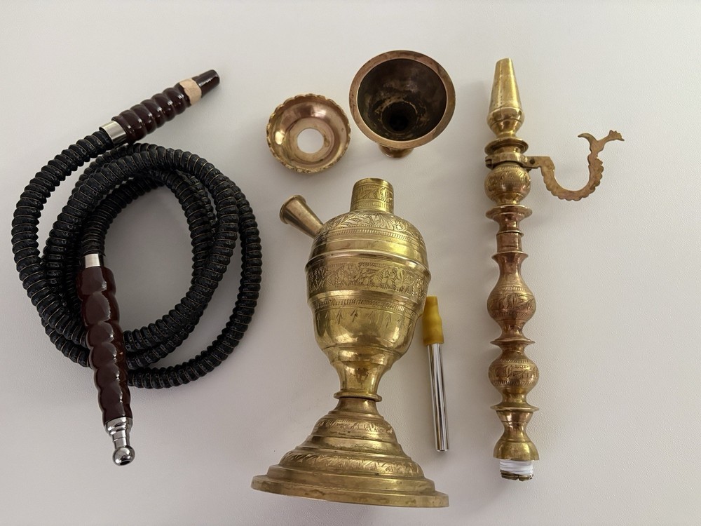 Vintage Brass Hookah 21” Etched Middle Eastern Style – Complete Set