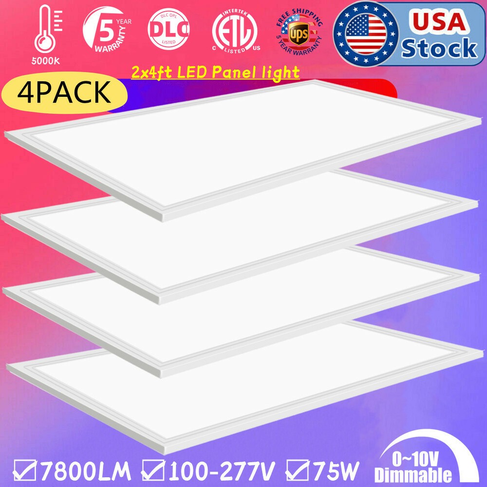4PC,75W,2x4 LED Flat Panel Light Fixture 5000K White,Drop Ceiling Office Lights