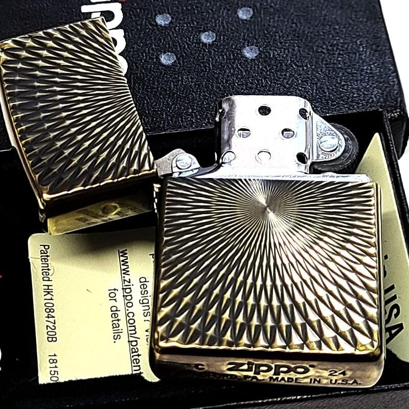 Zippo Diamond Cut Antique Gold 2 Sided Processing Etching Lighter Regular