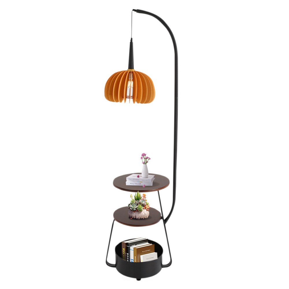 Modern Multifunctional Floor Lamp with 2 Trays & 1 Storage Bin Standing Light US