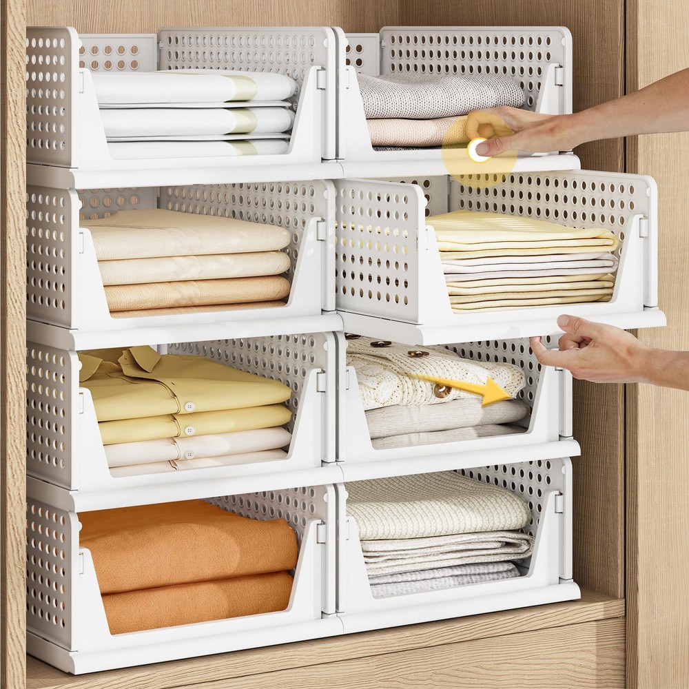 5 Pack Stackable Plastic Storage Closet Organizers and Storage Bins Drawer Sh...
