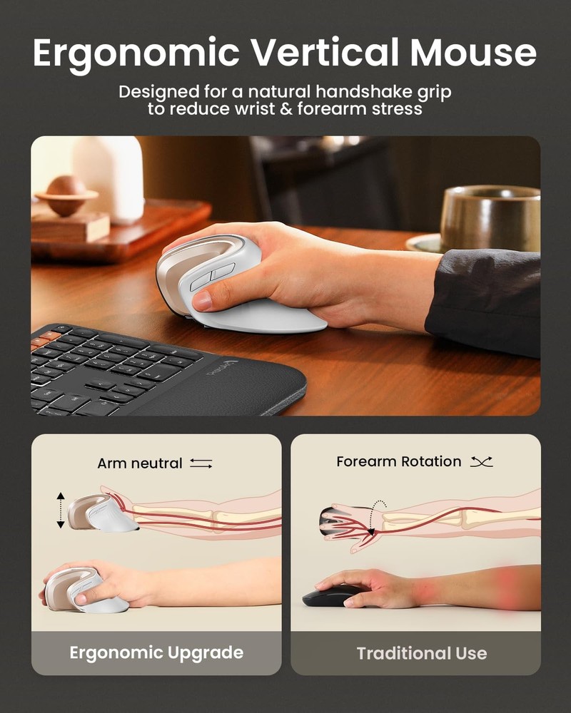 ProtoArc Ergonomic Mouse, EM11 NL Bluetooth Rechargeable Wireless Vertical Mo...