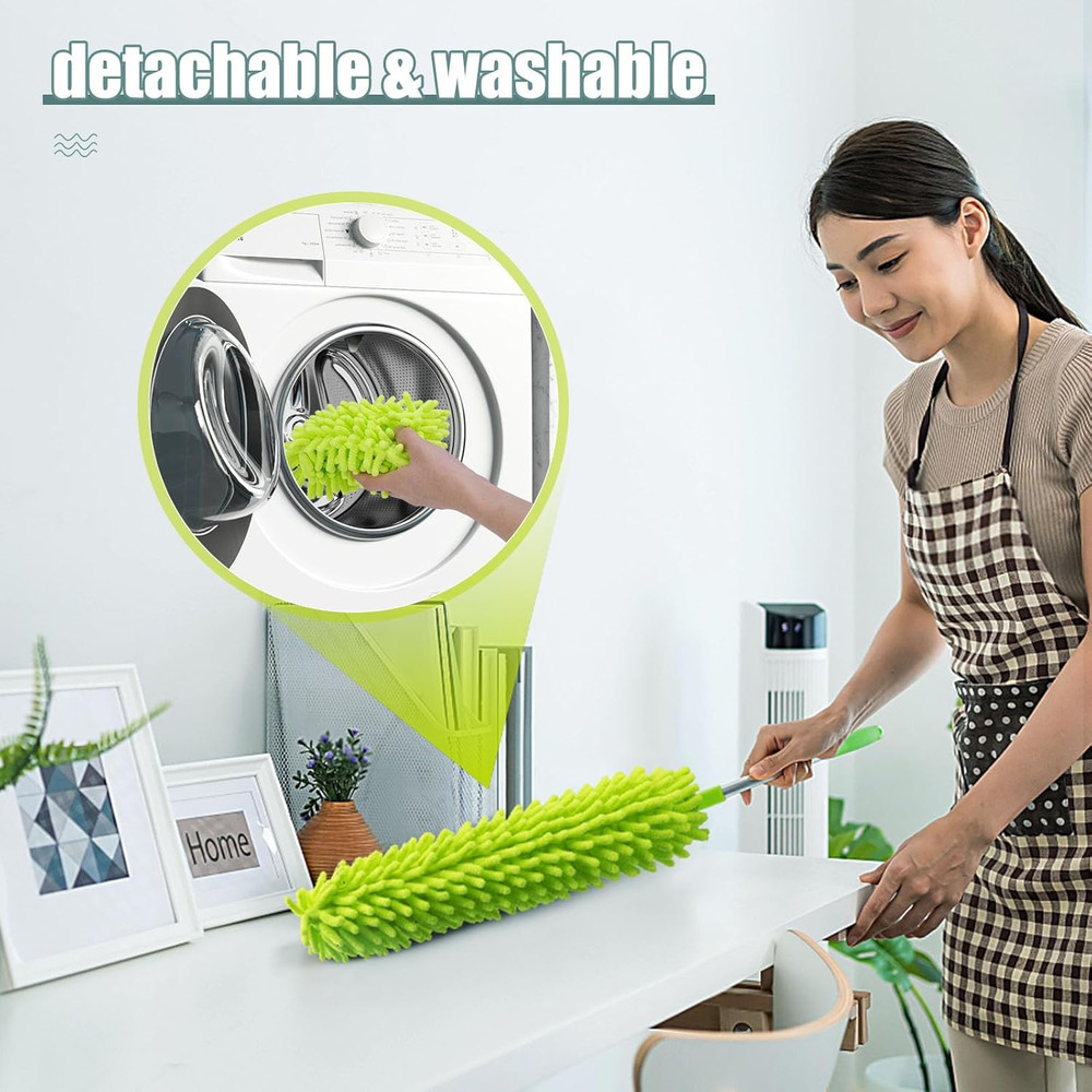 Microfiber Feather Duster with Extension Pole, Bendable Reusable Washable Duster