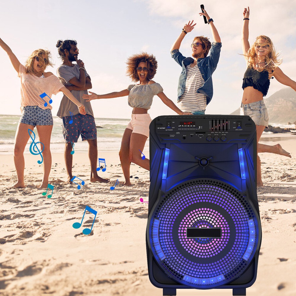 12" Portable Bluetooth Speaker 5-Band Equalizer DJ Party Speaker System W/Mic