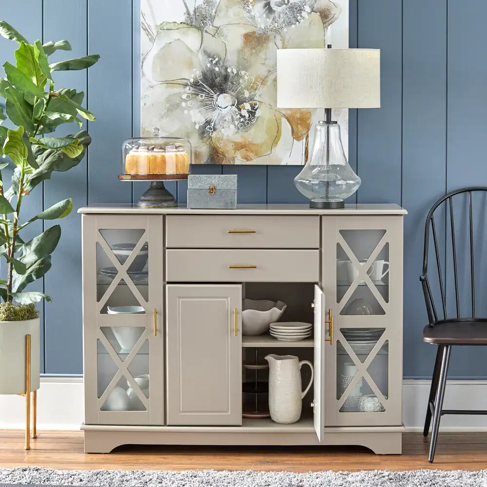 Buffet Cabinet Kitchen Dining Room Storage Organizer Sideboard Console Taupe Fin