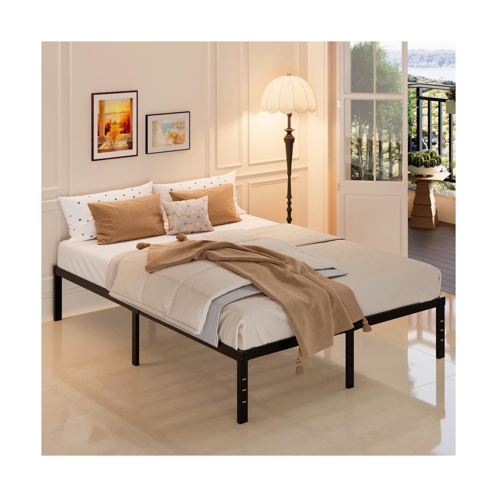 14 Inch Metal Bed Frame Queen Size No Box Spring Needed, Heavy Duty Platform ...