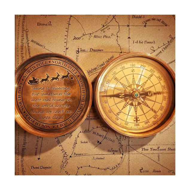 Santa Engraved Brass Compass | Personalized Christmas Gift