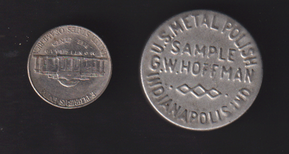 SAMPLE TIN 1 1/4" dia TINY US METAL POLISH TIN ROUND EMPTY EMBOSSED GW HOFFMAN
